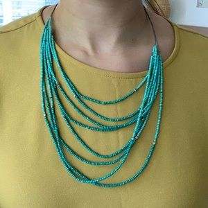 Teal small bead necklace